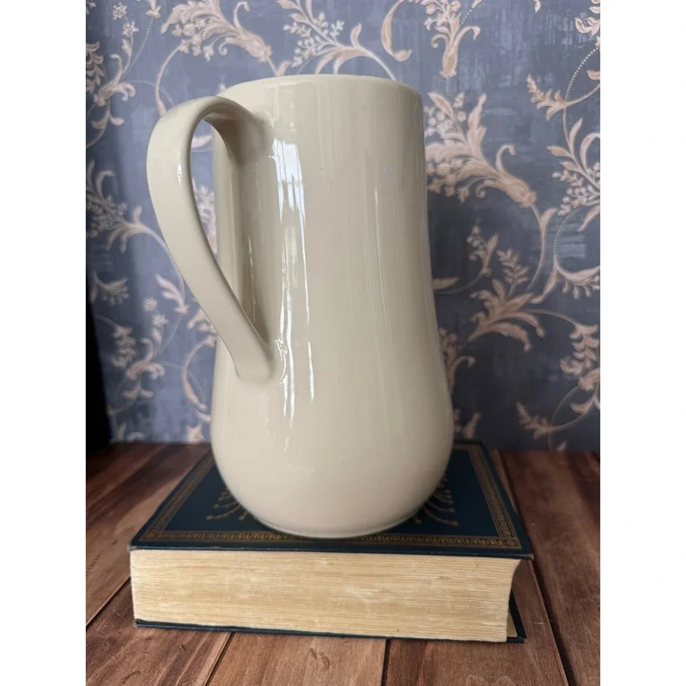 Pottery Barn Earthenware Pitcher Cream Ivory Glazed Ceramic Farmhouse Decor